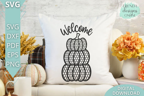 Welcome Stacked Pumpkin SVG I Chicken wire Pumpkin sign SVG SVG Trendy Designs Online 
