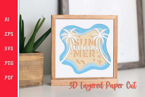Welcome Summer - 3D Layered Paper Cut SVG SVG Slim Studio 