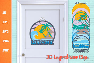 Welcome Summer Beach - Layered Door Sign SVG SVG Slim Studio 