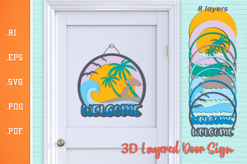 Welcome Summer Beach - Layered Door Sign SVG SVG Slim Studio 