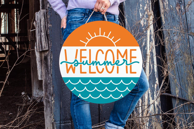 Welcome Summer Round Sign SVG Cut File SVG Shine Green Art 