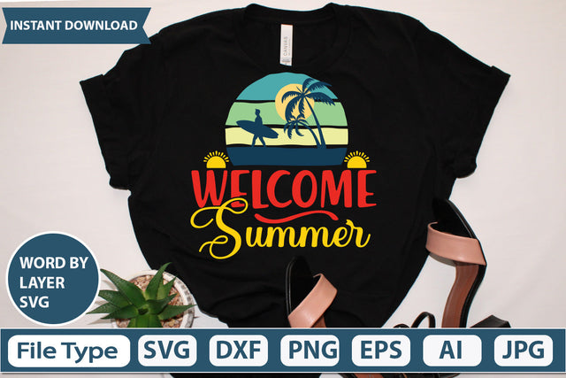 Welcome Summer Svg Cut File,SVGs,quotes-and-sayings,food-drink,mini-bundles,print-cut,on-sale, SVG DesignPlante 503 