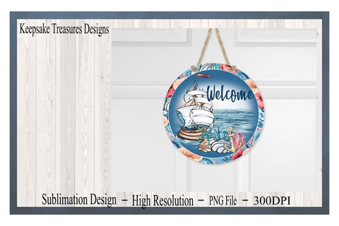 Welcome Summer Wreath Attachment, PNG Sublimation Design, Nautical Door Sign, Digital Download Sublimation Keepsake Treasures Designs LLC. 