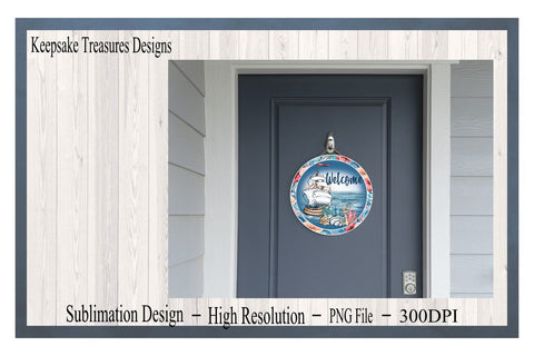 Welcome Summer Wreath Attachment, PNG Sublimation Design, Nautical Door Sign, Digital Download Sublimation Keepsake Treasures Designs LLC. 