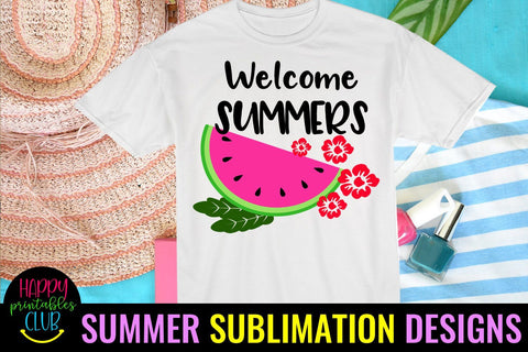 Welcome Summers Sublimation Design- Summer Sublimation PNG Sublimation Happy Printables Club 