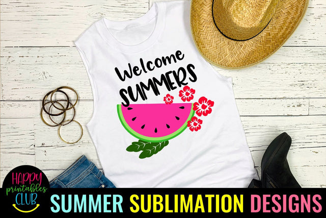 Welcome Summers Sublimation Design- Summer Sublimation PNG Sublimation Happy Printables Club 