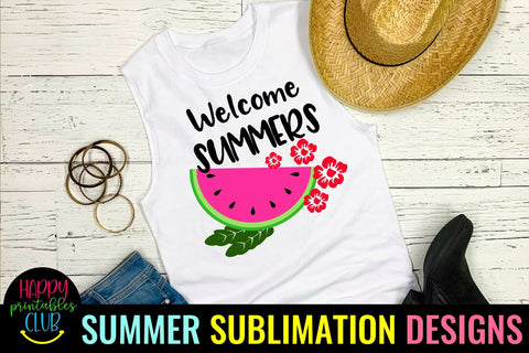 Welcome Summers Sublimation Design- Summer Sublimation PNG Sublimation Happy Printables Club 