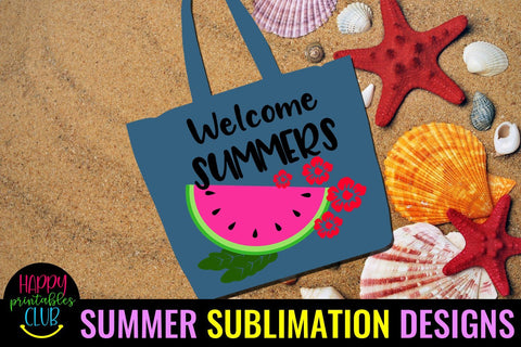 Welcome Summers Sublimation Design- Summer Sublimation PNG Sublimation Happy Printables Club 