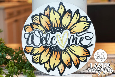Welcome Sunflower Glowforge SVG | Laser Cut File SVG Diva Watts Designs 