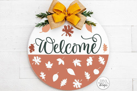 Welcome SVG | Fall Leaves Door Hanger Design SVG Diva Watts Designs 
