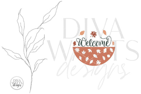 Welcome SVG | Fall Leaves Door Hanger Design SVG Diva Watts Designs 