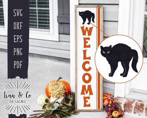 Welcome SVG Files | Halloween SVG | Entry Sign | Vertical Sign | Black Cat | Commercial Use | Cricut | Silhouette | Cut Files (1060714887) SVG Ivan & Co. Designs 