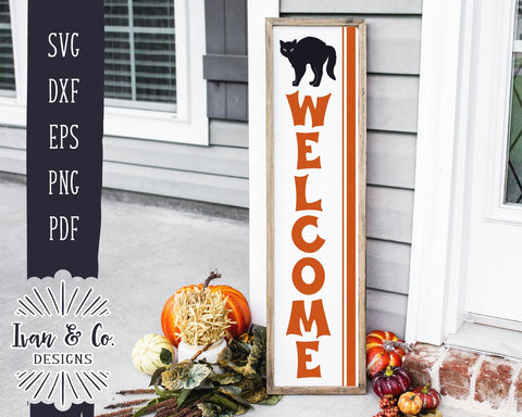 Welcome SVG Files | Halloween SVG | Entry Sign | Vertical Sign | Black Cat | Commercial Use | Cricut | Silhouette | Cut Files (1060714887) SVG Ivan & Co. Designs 