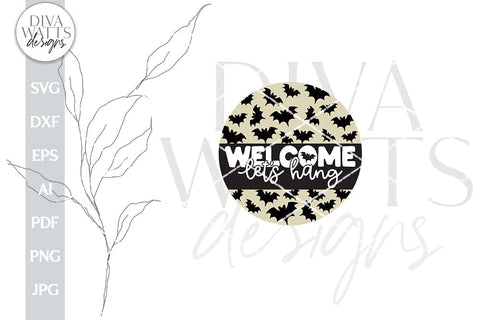 Welcome SVG For Halloween With Bats Door Hanger For Halloween SVG With Bats For Sign Let's Hang Door Hanger svg For Halloween Bats Svg SVG Diva Watts Designs 