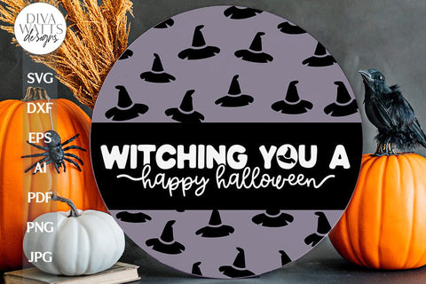 Welcome SVG For Halloween With Witch Hats Door Hanger For Halloween SVG With Witch For Sign Witching You A Happy Halloween svg SVG SVG Diva Watts Designs 