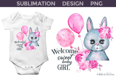 Welcome Sweet Baby Girl | Baby Sublimation Design Sublimation WatercolorColorDream 
