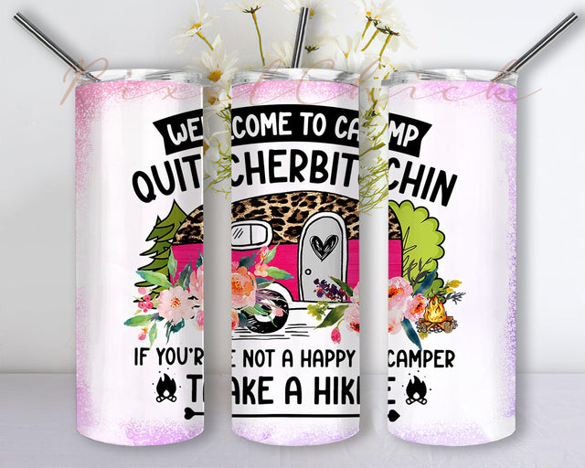 Welcome To Camp 20oz Skinny Tumbler Png, Camp Tumbler Png, Leopard Camp Png, Happy Camper, Funny Camping Travel Png, Camping Png Sublimation PixelChick 