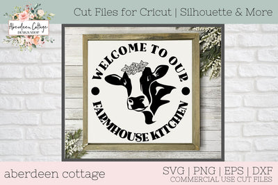 Welcome To Our Farmhouse Kitchen Cow with Flowers 1 SVG SVG Aberdeen Cottage 