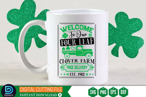 Welcome to our four leaf clover farm free delivery est. 1982 SVG SVG DESIGNISTIC 