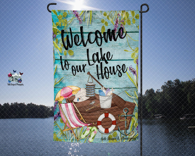 Welcome To Our Lake House Garden Flag Sublimation Belle Designs & Photography 