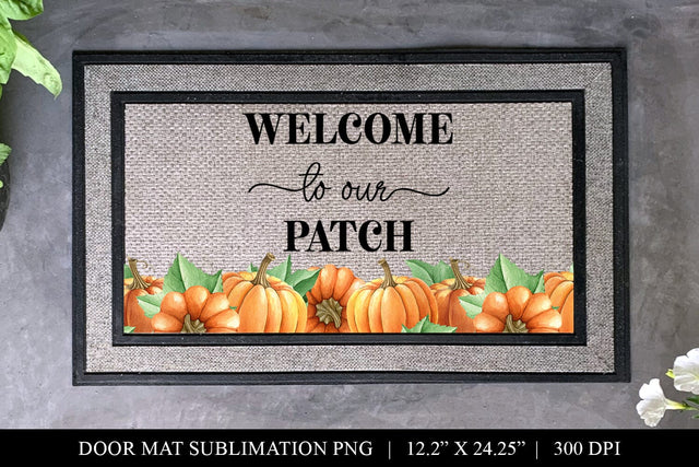 Welcome To Our Patch Pumpkin Door Mat PNG For Sublimation Sublimation BijouBay 