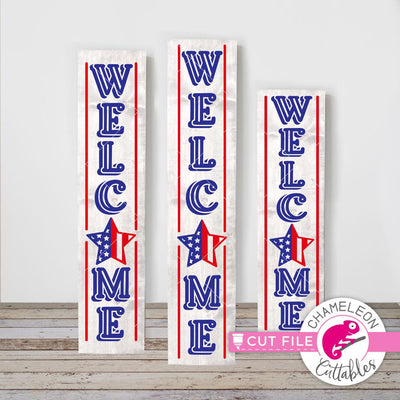 Welcome USA America Porch Sign File - 4th of July - vertical SVG file for long door sign (3 sizes) SVG Chameleon Cuttables 