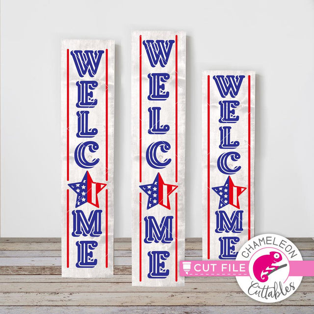 Welcome USA America Porch Sign File - 4th of July - vertical SVG file for long door sign (3 sizes) SVG Chameleon Cuttables 