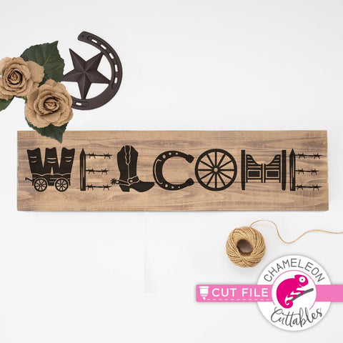 Welcome - Western - horizontal - Cowboy Style - for Sign - SVG SVG Chameleon Cuttables 
