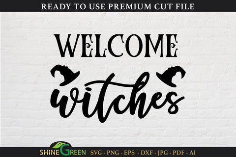 Welcome Witches | Halloween Round Sign SVG Cut File SVG Shine Green Art 