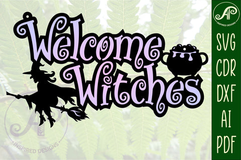 Welcome Witches Halloween sign svg laser cut file SVG APInspireddesigns 