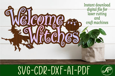 Welcome Witches Halloween sign svg laser cut file SVG APInspireddesigns 