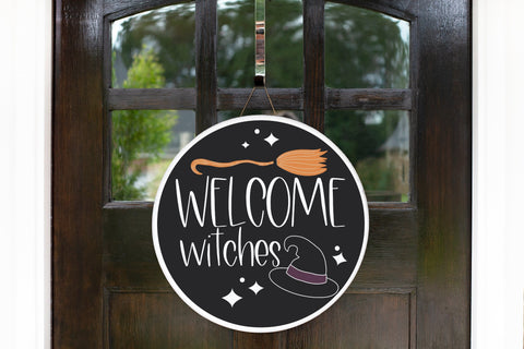 Welcome Witches Round Sign, Halloween Sign SVG Designing Digitals 