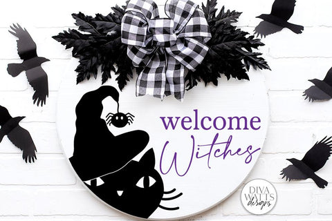 Welcome Witches SVG | Halloween Round Sign Design SVG Diva Watts Designs 