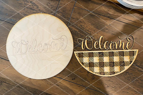 Welcome With Buffalo Plaid Half Round SVG | Glowforge Ready Round Sign Making Set | You cut! SVG Diva Watts Designs 