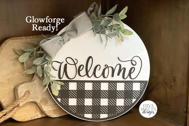 Welcome With Buffalo Plaid Half Round SVG | Glowforge Ready Round Sign Making Set | You cut! SVG Diva Watts Designs 