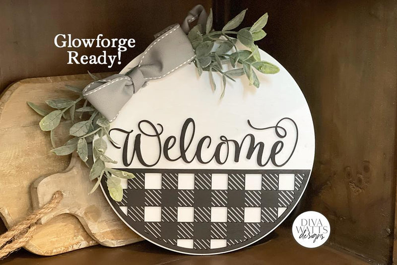 Welcome With Buffalo Plaid Half Round SVG | Glowforge Ready Round Sign Making Set | You cut! SVG Diva Watts Designs 