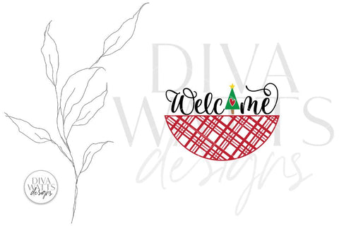 Welcome with Christmas Tree and Plaid SVG | Winter Door Hanger Design SVG Diva Watts Designs 