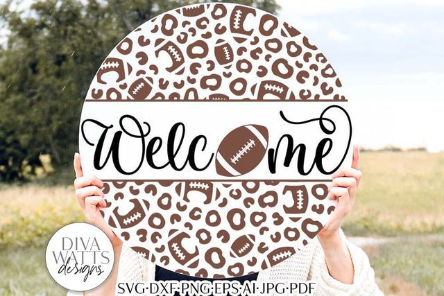 Welcome With Football and Leopard Pattern SVG | Football Design SVG Diva Watts Designs 