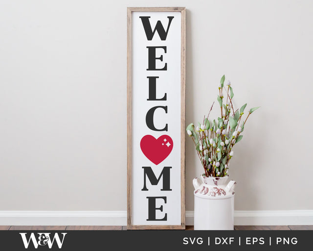 Welcome with Heart SVG | Valentine Porch Sign SVG SVG Wood And Walt 