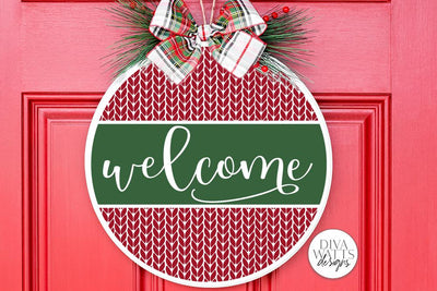 Welcome with Knit Pattern SVG | Christmas / Winter Design For Round Sign SVG Diva Watts Designs 