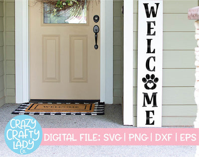 Welcome with Paw Print | Porch Sign SVG Cut File SVG Crazy Crafty Lady Co. 