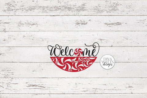 Welcome With Peppermint Round SVG | Christmas / Winter Door Hanger Design SVG Diva Watts Designs 