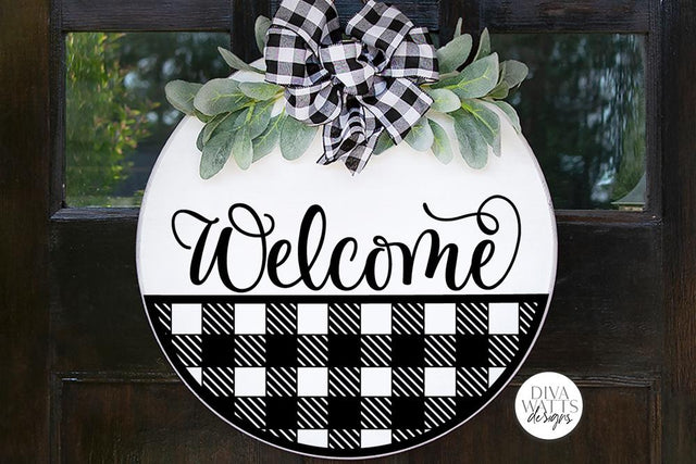Welcome With Plaid Bottom SVG | Round Farmhouse Sign | DXF and More! SVG Diva Watts Designs 
