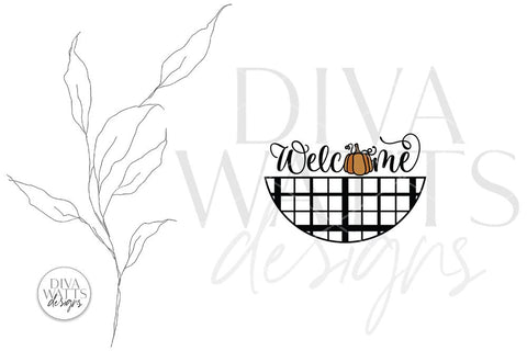 Welcome With Pumpkin And Plaid SVG | Farmhouse Fall Door Hanger Design SVG Diva Watts Designs 