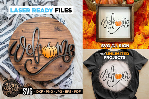 Welcome with Pumpkin | FALL SVG Sign SVG The Vintage Signs Shop 
