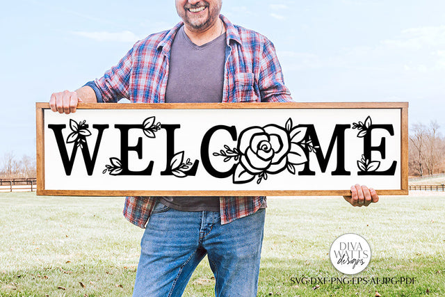 Welcome with Rose SVG | Spring Farmhouse Design SVG Diva Watts Designs 
