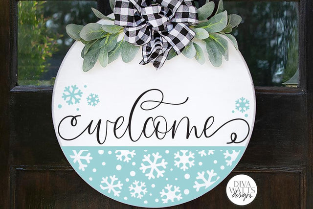 Welcome with Snowflake Half Round SVG | Christmas / Winter Door Hanger Design SVG Diva Watts Designs 