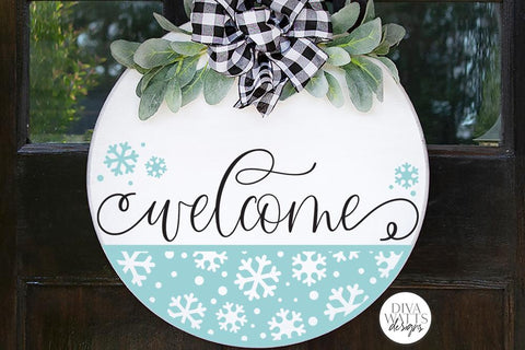 Welcome with Snowflake Half Round SVG | Christmas / Winter Door Hanger Design SVG Diva Watts Designs 