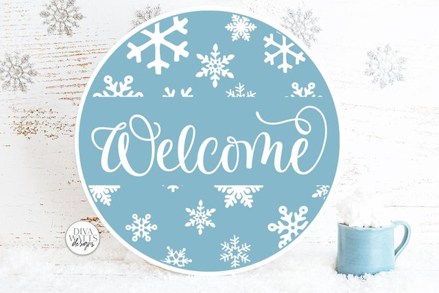 Welcome With Snowflakes SVG | Christmas / Winter Round Sign Design SVG Diva Watts Designs 
