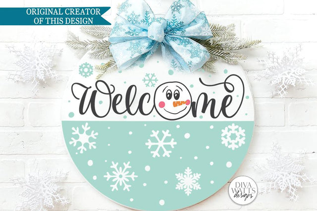 Welcome With Snowman | Christmas Door Hanger Design SVG Diva Watts Designs 